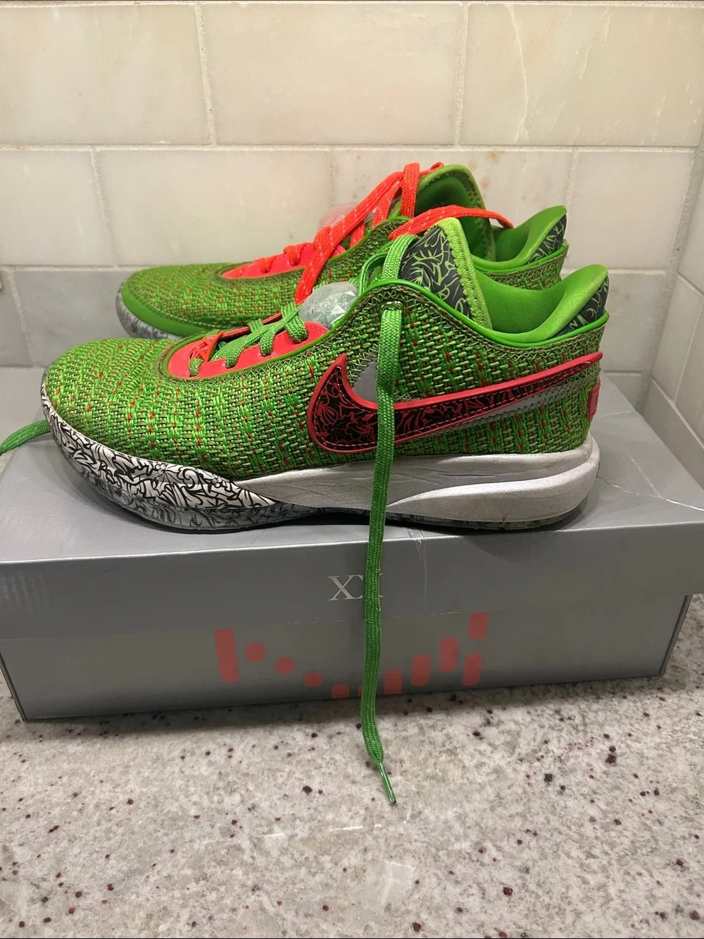 Nike Kids LeBron XX (GS) Bright Green and Orange Knit Sneakers